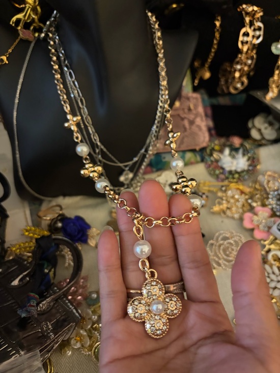 Jewelry - Gold Pearl Floral Pendant Necklace - Women Jewelry